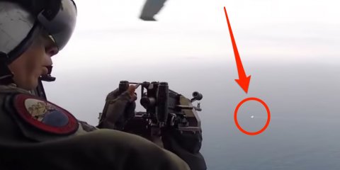 Helicopter Door Gunner vs. Drone - Helicopter Door Gunner Shoots Down Drone in Mid-Air