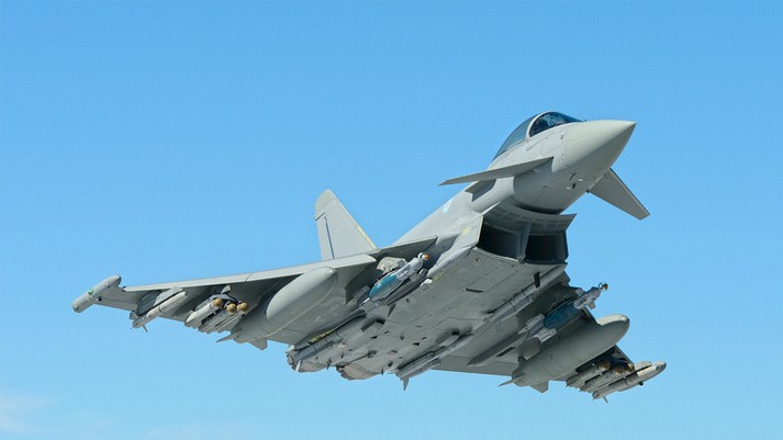 An image of the Eurofighter Typhoon, a multirole combat aircraft currently in service with the UK Royal Air Force. 