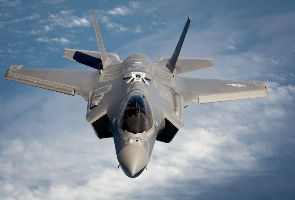 A photo of the Lockheed Martin F-35 fighter jet, featuring its stealth design and high-tech avionics. 