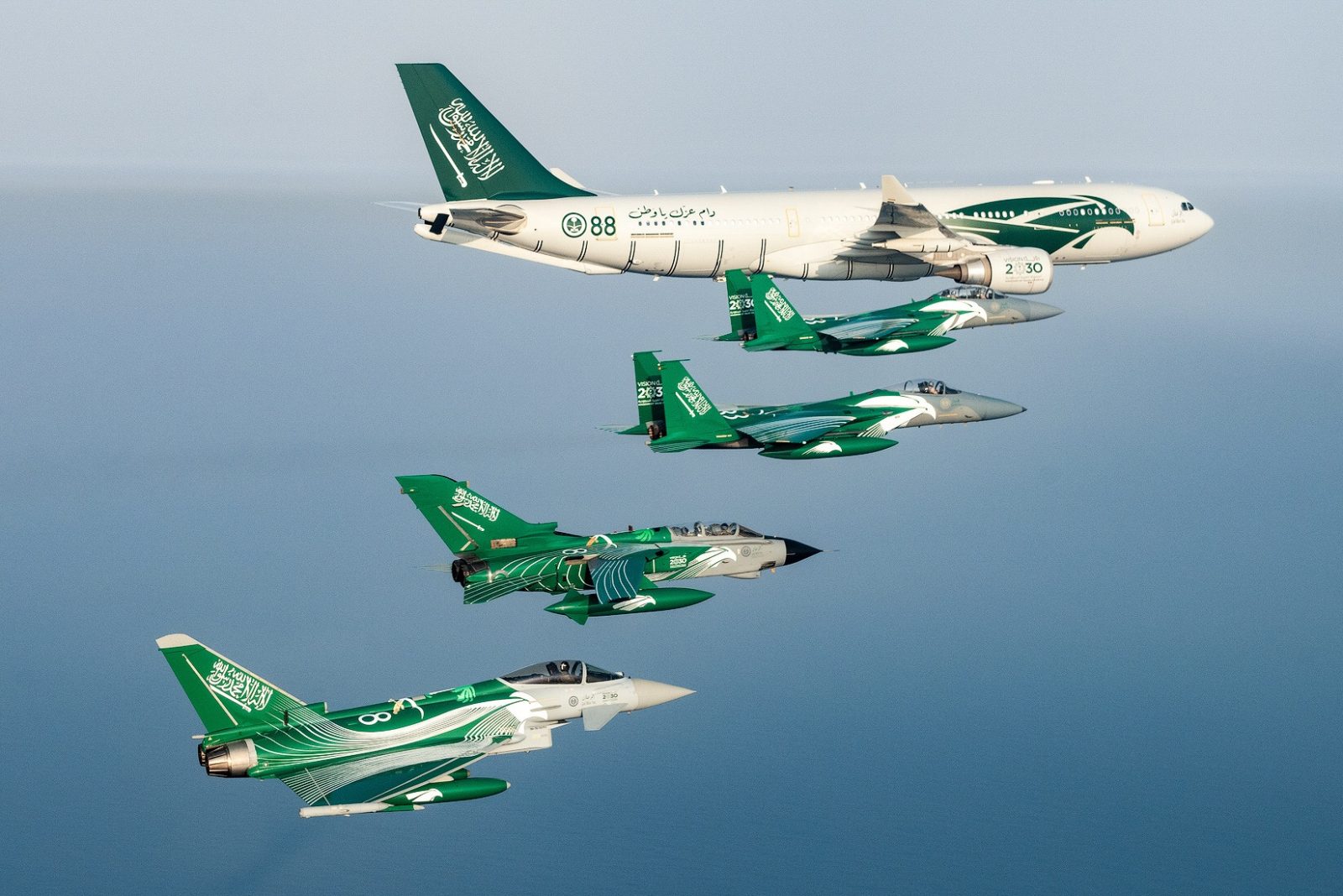 Air-to-Air Shots of the Saudi Special Colored Aircraft during the 88th National Day Celebrations
