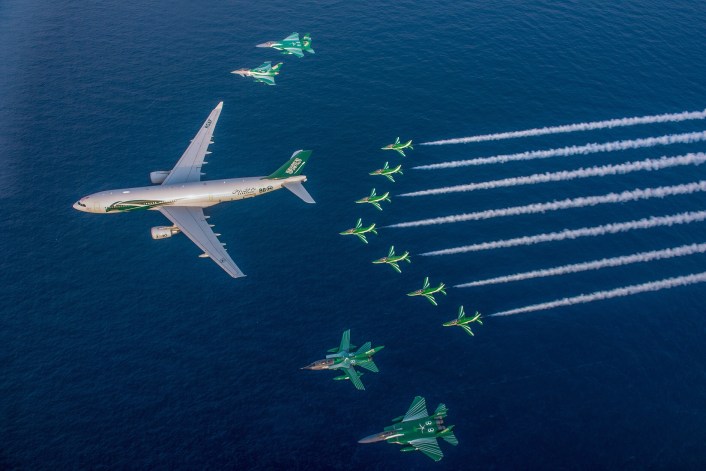 Air-to-Air Shots of the Saudi Special Colored Aircraft during the 88th National Day Celebrations