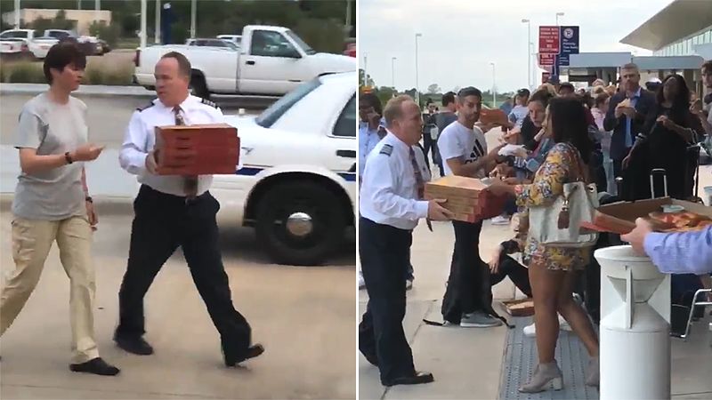 American Airlines; flight diverted due to bad weather, Captain orders forty Pizzas for passengers