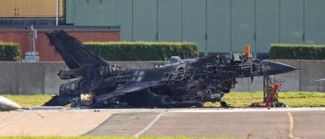 F-16 aircraft of Belgian Air Force destroyed by fire during maintenance; a second F-16 suffers collateral damage