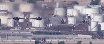 F-35 and F-16 Formation Flight over the Arizona State Capitol Filmed From a Helicopter