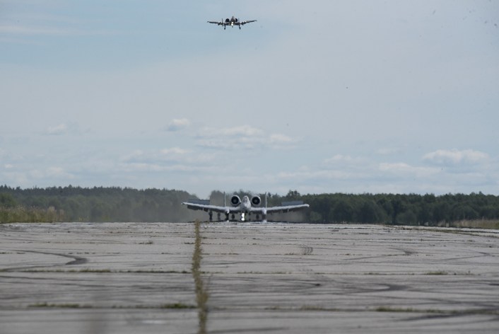 U.S. Air Force A-10 Attack Aircraft; Landings and Take Offs practice carried out from Rural Highway And Austere Runway in Estonia