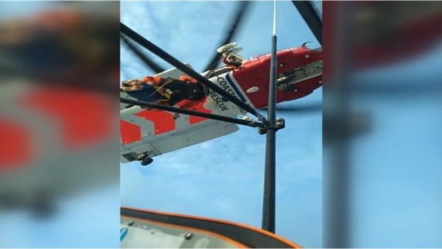 A Belgian Air Force Agusta A-109 Helicopter crew rescued two fishermen from sinking fishing boat in North Sea
