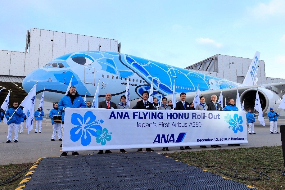 All Nippon Airways (ANA) unveils the first Airbus A380 in Japan