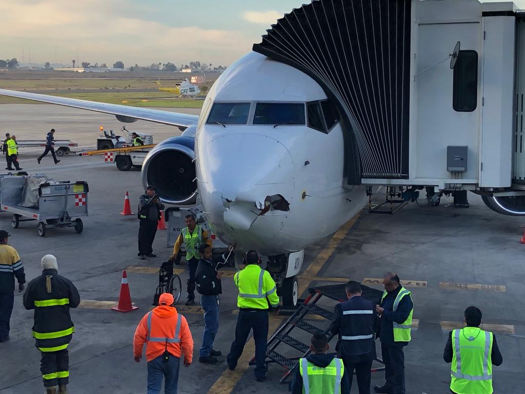 Aeromexico; a Boeing 737-800 hits a drone during approach; damages nose cone and other random places