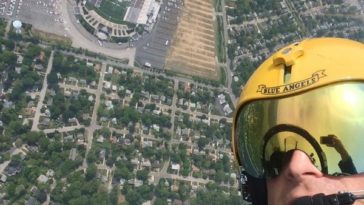 Lt. Commander Nate Barton; U.S. Navy Blue Angels pilot took a Selfie above the U.S. Naval Academy in Annapolis, Maryland