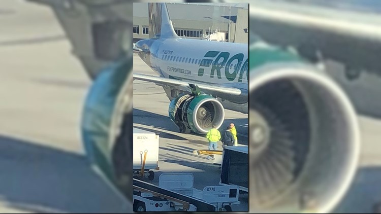 Frontier Airlines; Right hand engine cowl of an Airbus A320 broke loose after take-off from Las Vegas Airport