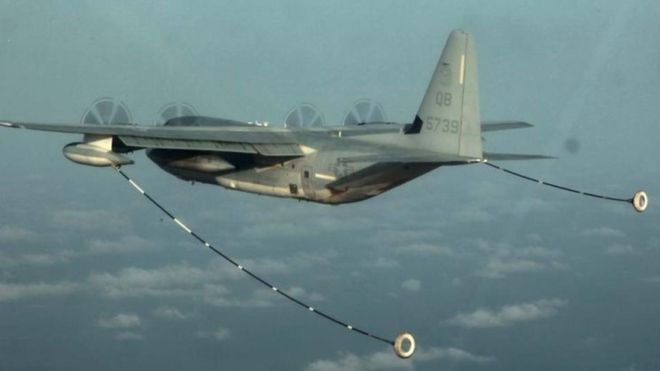 Two U.S. military aircraft C-130 and FA-18 involved in a mishap during Aerial Refueling off Iwakuni, Japan; 7 personnel missing