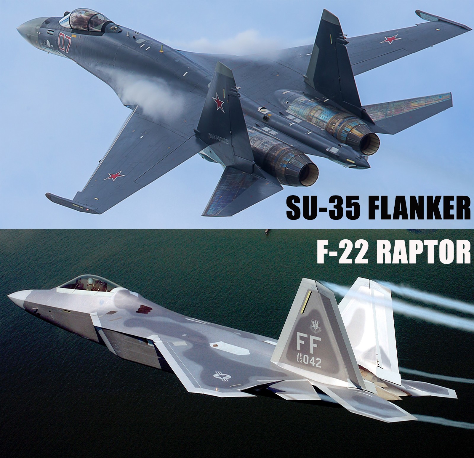 Comparison of Su-35 Flanker-E VS F-22 Raptor
