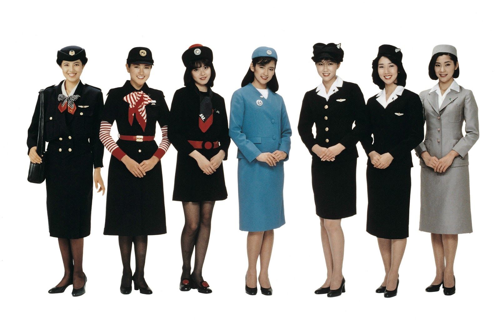 The flight attendants from the 1960s Japan Airlines used to wear the sky bl...