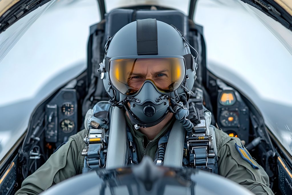 seasoned pilot confidently guiding advanced aircraft through skiestheir steady hands controls determined expression conveying expertise professionalism | Crewdaily