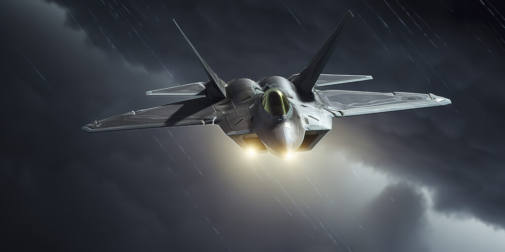 futuristic f 22 raptor flying through lighting storm | Crewdaily