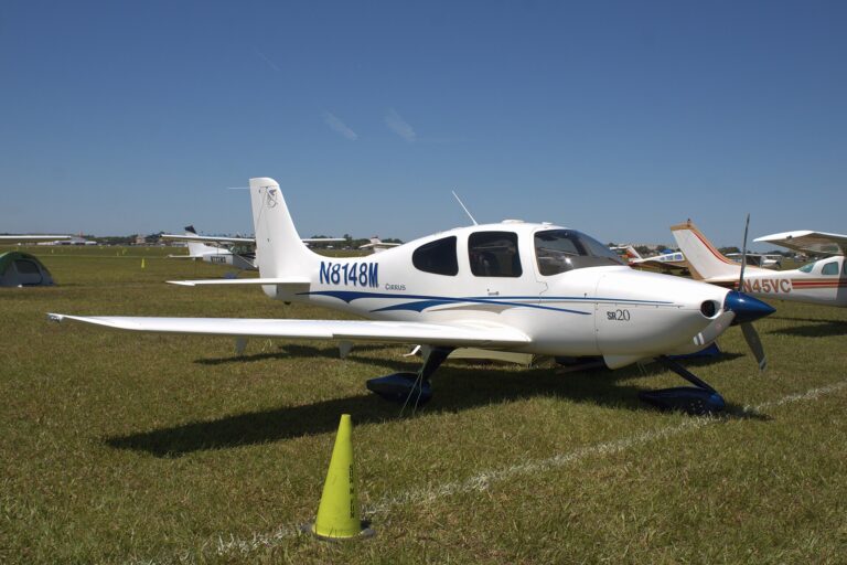 A Cirrus SR20 training aircraft parked on the ramp