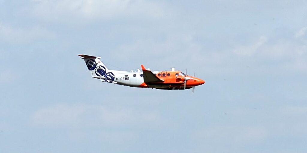 A Beechcraft Super King Air 350 twin turboprop of the kind flown in charter and survey work